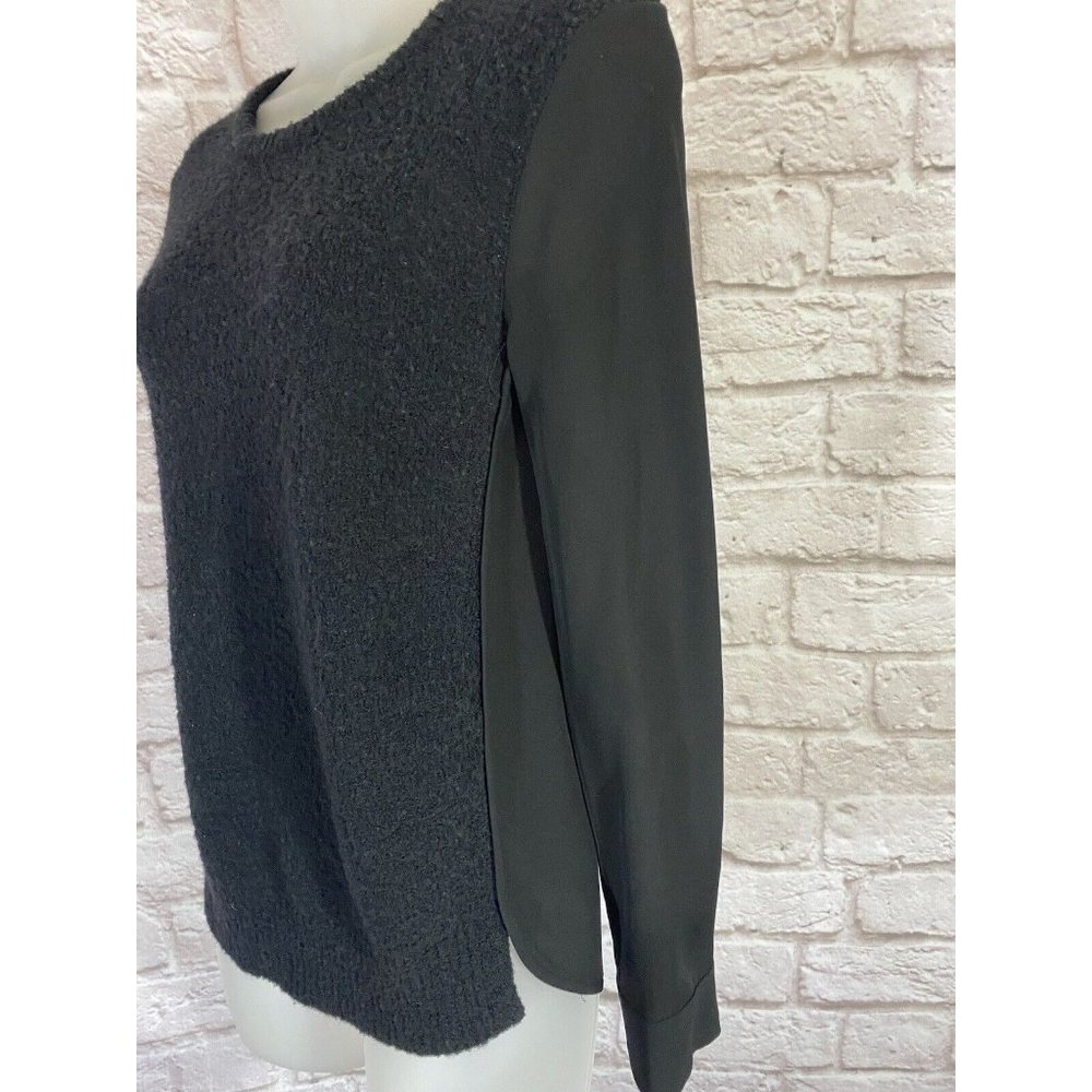 THEORY Top Womens P Fuzzy Wool‎ Front Silk Back Black Mixed Media Shirt 9535 - Picture 3 of 6